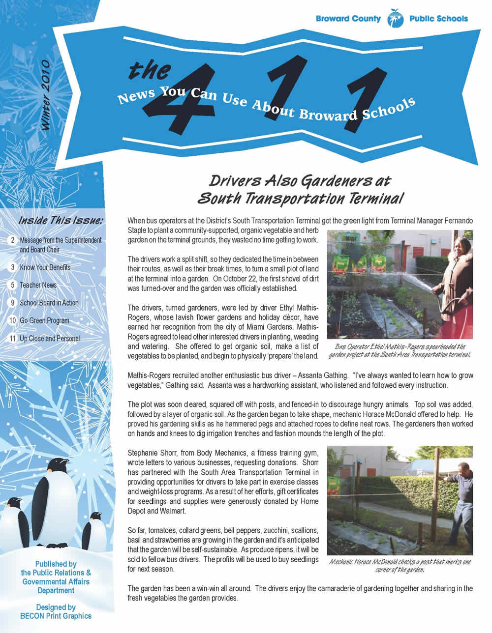 the 411 - Broward Schools Newsletter... "Drivers also gardeners at south transportion terminal"