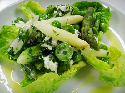 SPRING SALAD OF PEAS, BROAD BEANS, FETA CHEESE